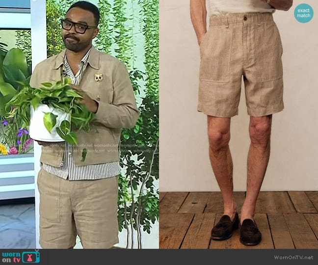 Buck Mason Loomed Linen Fatigue Short in Khaki worn by Hilton Carter on Today