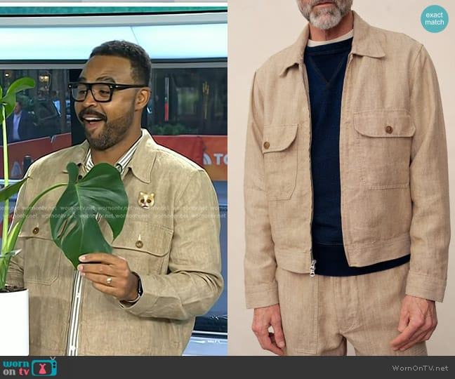 Buck Mason Loomed Linen Station Jacket in Khaki worn by Hilton Carter on Today