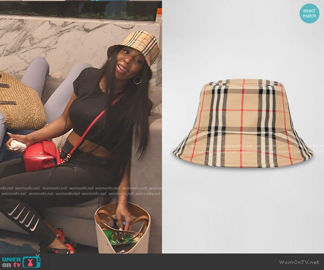 Burberry Check-Print Twill Bucket Hat worn by Caroline Brooks (Caroline Brooks) on The Real Housewives of Dubai