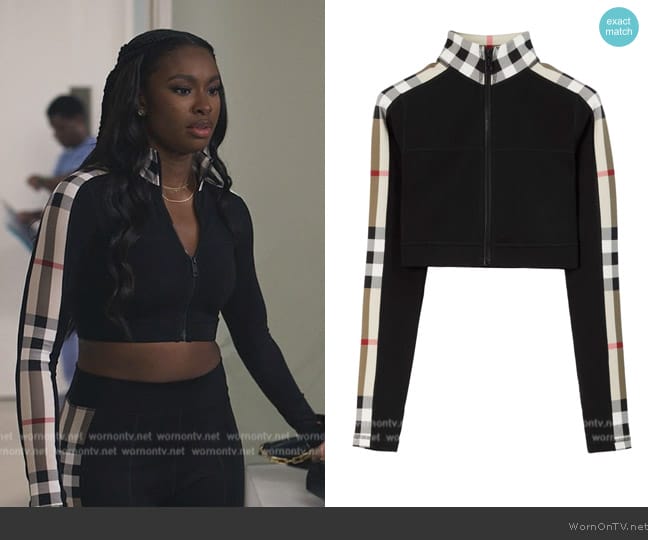 Burberry Cynthia Cropped Zip-Front Top worn by Hilary Banks (Coco Jones) on Bel-Air