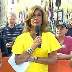 Hoda's yellow button front v-neck dress on Today