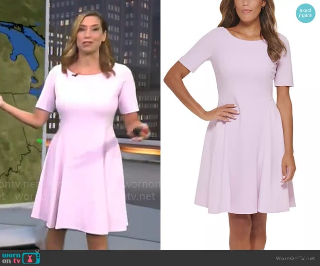 Calvin Klein Boat Neck Seamed A-Line Dress worn by Stephanie Abrams on CBS Mornings