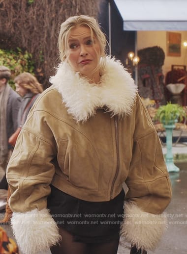 Camille's suede fur trim jacket on Emily in Paris