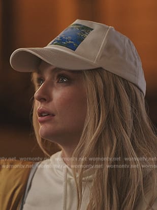 Camille's water lily print cap on Emily in Paris