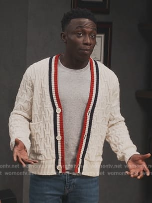 Carlton's white contrast stripe cardigan on Bel-Air