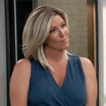 Carly’s teal sleeveless faux wrap dress on General Hospital