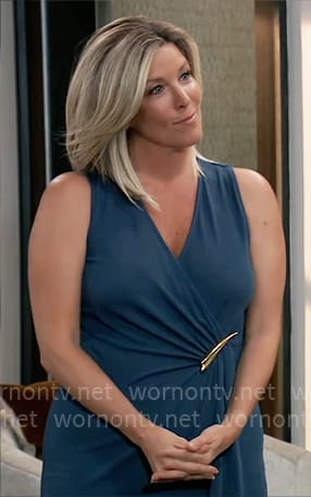 Carly's teal sleeveless faux wrap dress on General Hospital