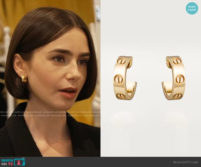 Cartier Love Earrings worn by Lily Collins on Good Morning America