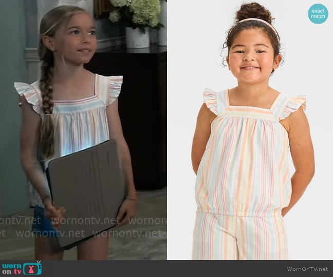 Cat & Jack at Target Sleeveless Striped Woven Top worn by Violet Finn (Jophielle Love) on General Hospital