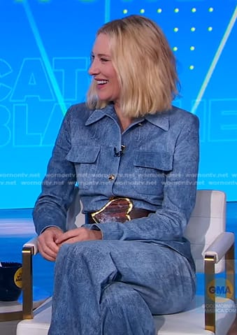 Cate Blanchett's denim jacket and heart buckle belt on Good Morning America