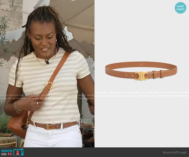 Celine Medium Triomphe Belt in Taurillon Leather Bronze worn by Janai Norman on Good Morning America