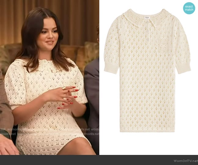 Celine Mini dress in cotton pointelle worn by Selena Gomez on Access Hollywood