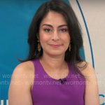 Celine Gounder’s purple mini dress on CBS Mornings