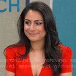 Dr Celine Gounder’s red v-neck dress on CBS Mornings