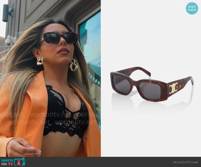 Celine Triomphe rectangular sunglasses worn by Jade Shenker on Owning Manhattan