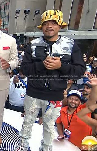 Chance the Rapper's camo vest and distressed jeans on Today