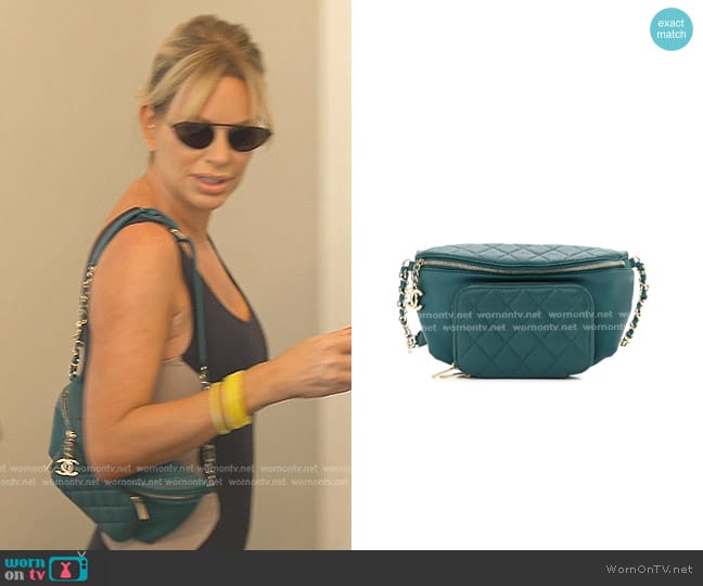 Chanel  Caviar Quilted Business Affinity Waist Belt Bag in Dark Turquoise worn by Caroline Stanbury (Caroline Stanbury) on The Real Housewives of Dubai