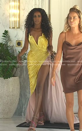 Chanel's gold and pink asymmetric dress on The Real Housewives of Dubai