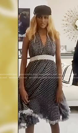 Chanel's navy printed halter neck dress on The Real Housewives of Dubai