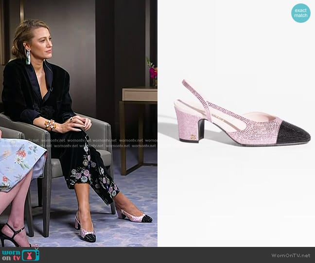 Chanel Slingback pumps in Strass Pink & Black worn by Blake Lively on Today