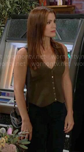 Chelsea's olive green knit vest top on The Young and the Restless