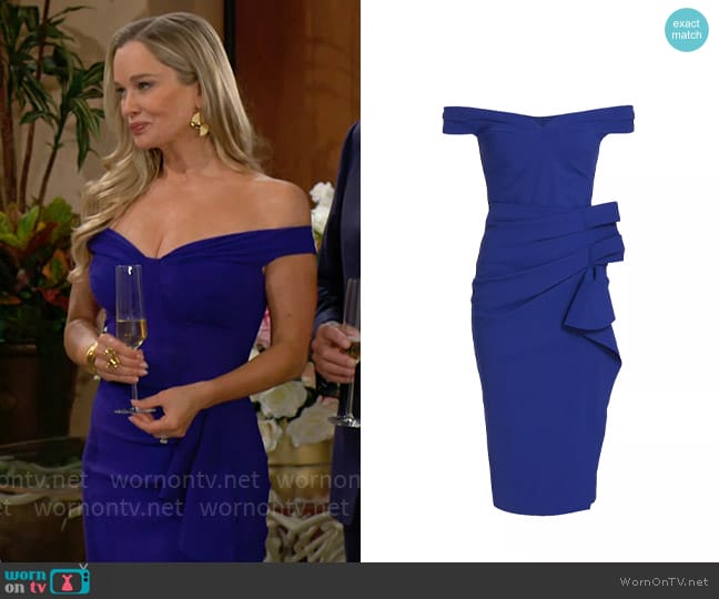 Chiara Boni La Petite Robe Off-the-Shoulder Midi Dress worn by Donna Logan (Jennifer Gareis) on The Bold and the Beautiful