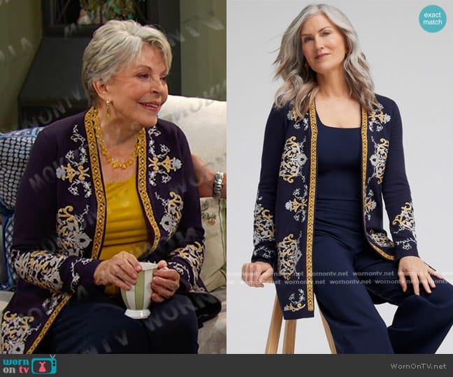 Chico's Embroidered Cardigan worn by Julie Olson Williams (Susan Seaforth Hayes) on Days of our Lives