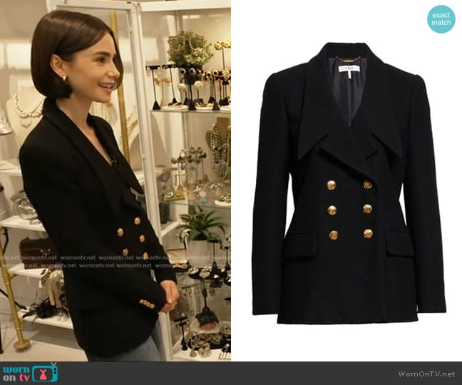 Chloe Micro Bouclette Blazer Jacket worn by Lily Collins on Good Morning America