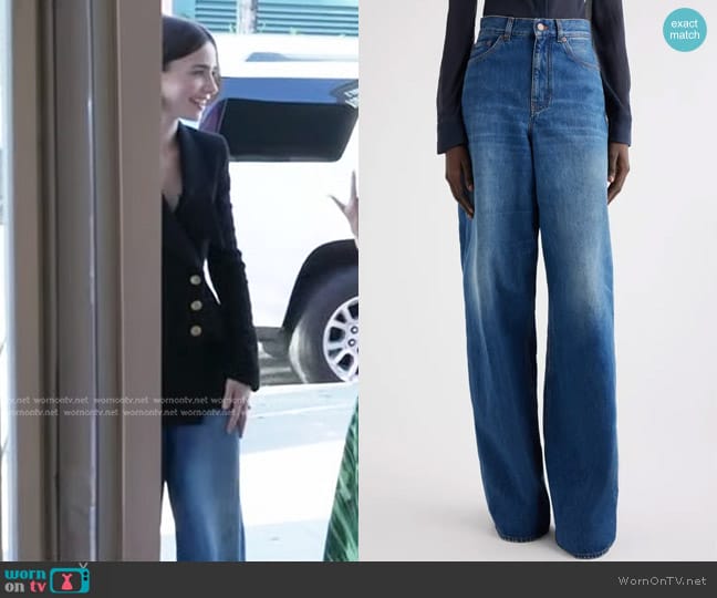 Chloe High Waist Wide Leg Jeans worn by Lily Collins on Good Morning America