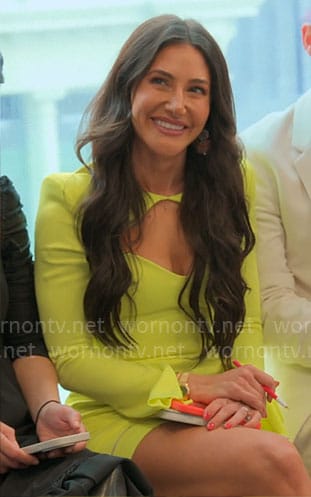 Chloe's neon green dress with chest cutout on Owning Manhattan