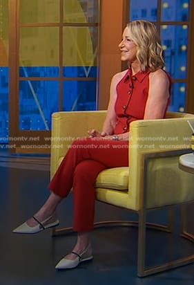 Chris Evert’s red vest and pants on Good Morning America