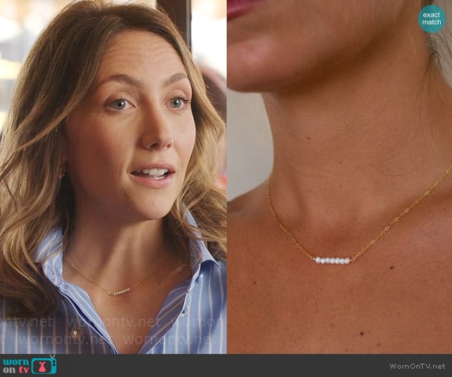 Christine Elizabeth Jewelry Pearl Bar Necklace worn by Élise (Anaïs Weill) on Emily in Paris