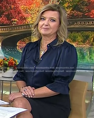 Christine's navy puff sleeve blouse on Today