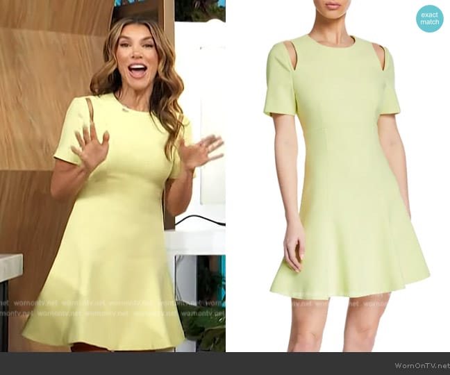 Cinq a Sept Alyssa Crewneck Short-Sleeve Cutout Dress worn by Adrianna Costa on Access Hollywood