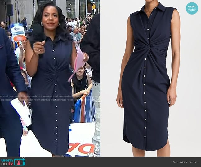 Cinq a Sept Catalina Sleeveless Midi Shirtdress in Navy worn by Sheinelle Jones on Today