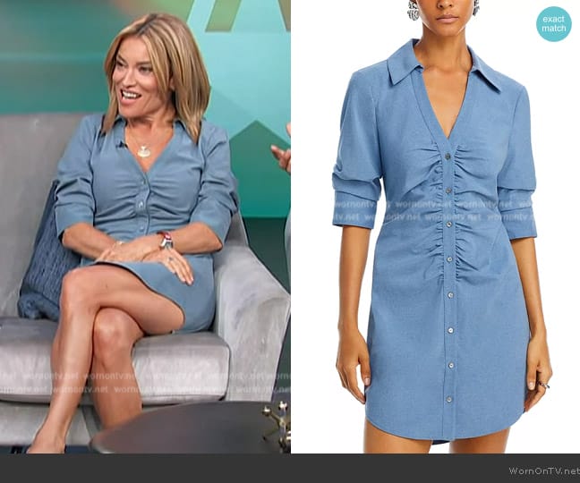 Cinq a Sept Elina Ruched Short-Sleeve Mini Dress worn by Kit Hoover on Access Hollywood