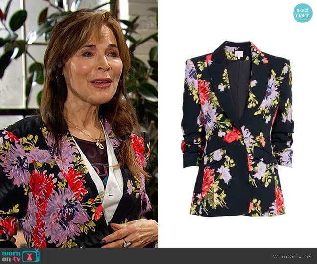 Cinq a Sept Dark Chrysanthemum Scrunched Cheynne Blazer worn by Kate Roberts (Lauren Koslow) on Days of our Lives