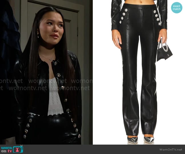 Cinq a Sept Faux Leather Rhinestone Suzette Pant worn by Luna (Lisa Yamada) on The Bold and the Beautiful