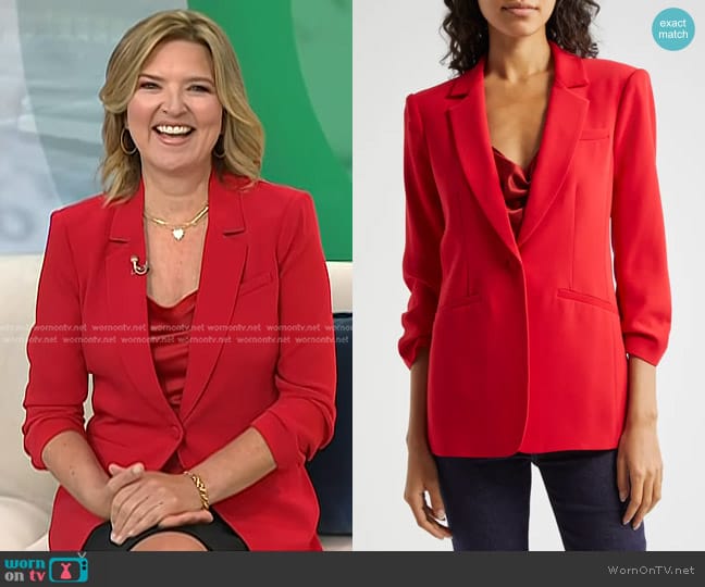 Cinq a Sept Khloe Ruched Sleeve Blazer in Candy Apple worn by Christine Romans on Today