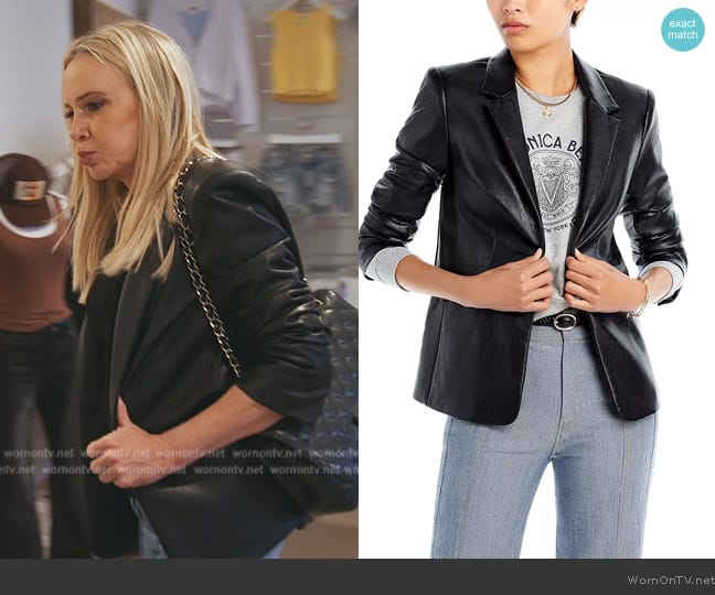 Cinq a Sept Kylie Faux Leather Blazer worn by Shannon Beador on The Real Housewives of Orange County