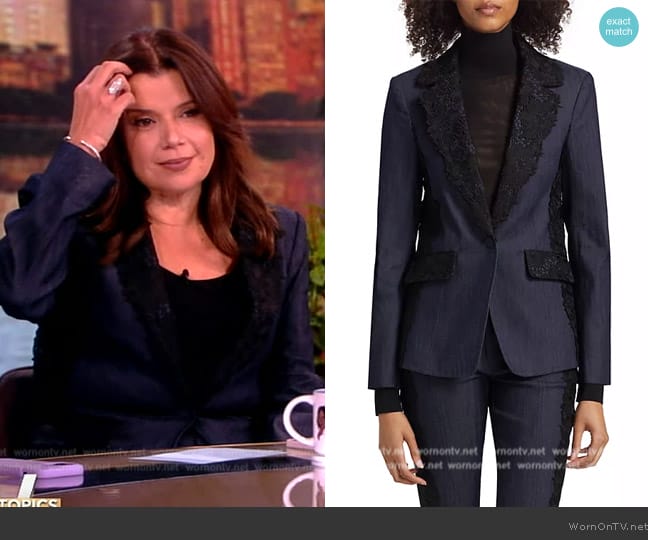 Cinq a Sept Laney Lace Applique Denim Jacket worn by Ana Navarro on The View