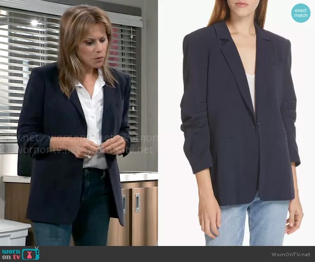 Cinq a Sept Khloe Blazer in Navy worn by Alexis Davis (Nancy Lee Grahn) on General Hospital