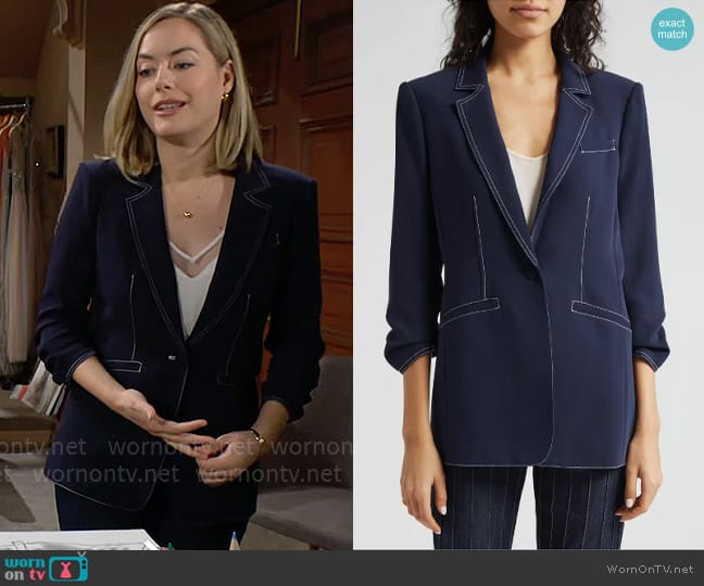 Cinq a Sept Khloe Blazer in Navy/Ivory worn by Hope Logan (Annika Noelle) on The Bold and the Beautiful