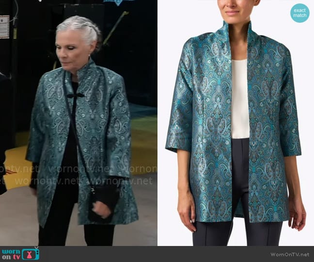 Connie Roberson Rita Blue Paisley Nottingham Jacket worn by Tracy Quartermaine (Jane Elliot) on General Hospital