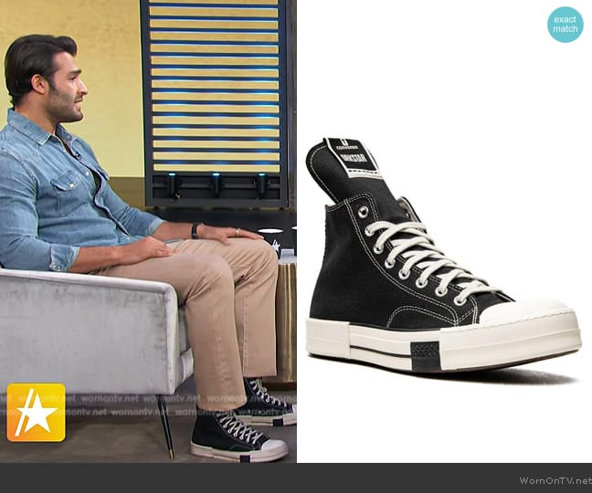 Converse x Rick Owens Drkstar high-top sneakers worn by Sam Asghari on Access Hollywood