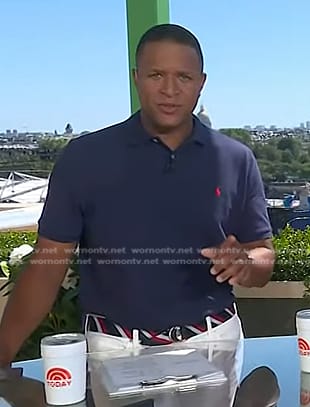 Craig Melvin's navy polo and striped belt on Today