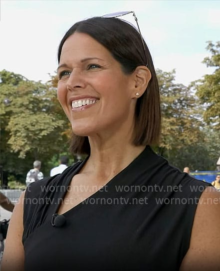 Dana Jacobson’s black asymmetric neckline top on CBS Mornings