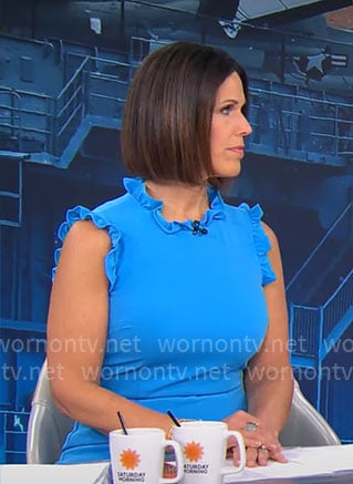 Dana Jacobson's blue ruffle trim dress on CBS Mornings