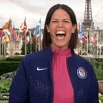 Dana Jacobson’s navy olympics jacket on CBS Mornings