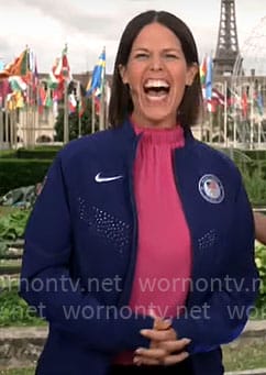 Dana Jacobson's navy olympics jacket on CBS Mornings